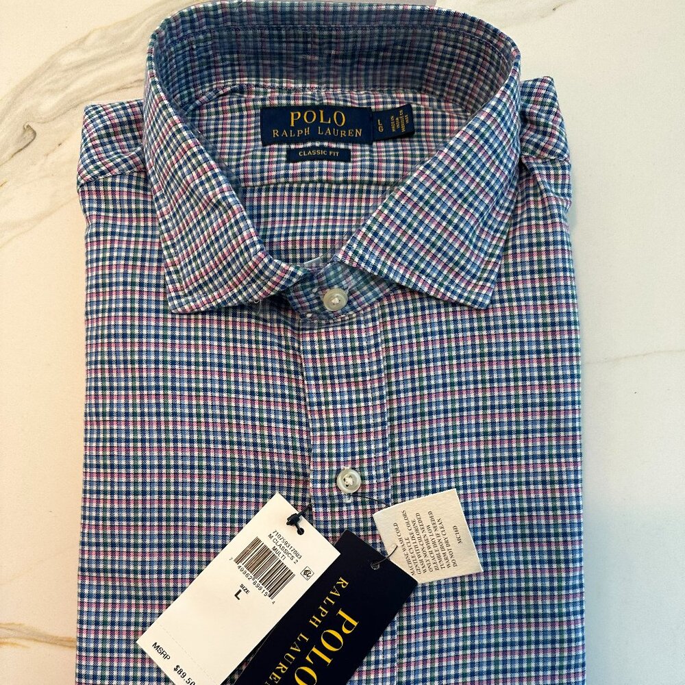 NWT Polo by Ralph Lauren, mixed color checked men's dress shirt